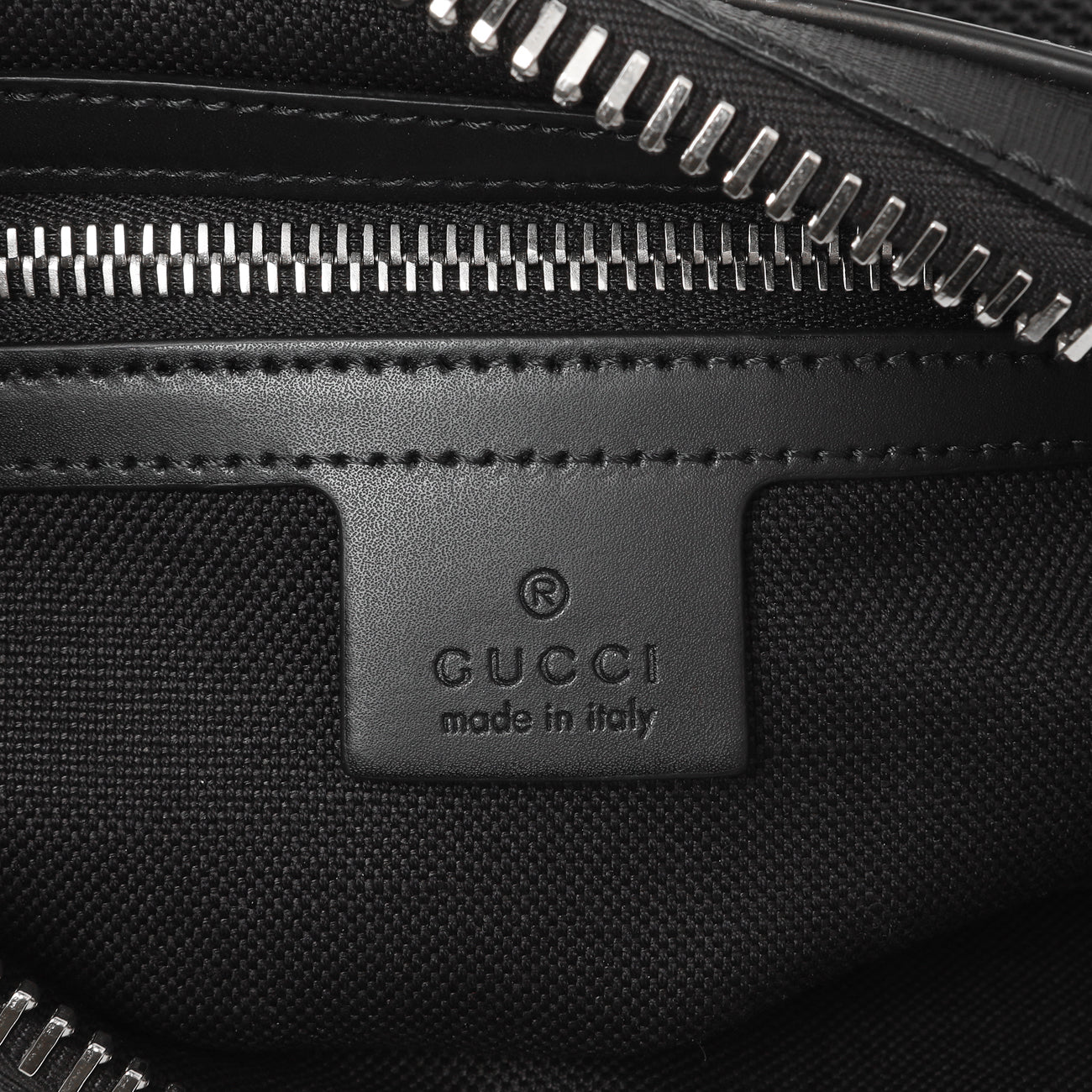 Exclusive Gucci Black Soft GG Supreme Monogram Web Belt Bag — Detail View