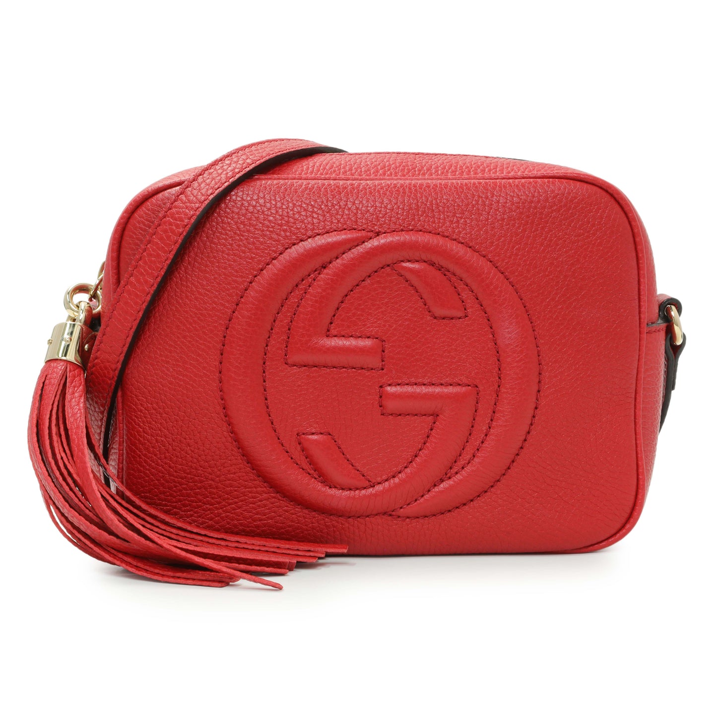Exclusive Gucci Red Pebbled Calfskin Small Soho Disco Bag — Front View