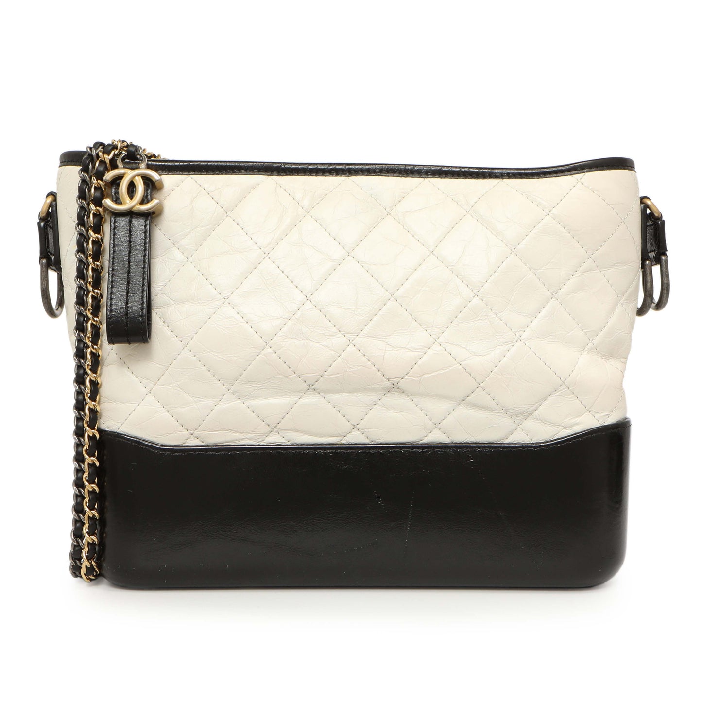 Exclusive Chanel White Black Aged Calfskin Medium Gabrielle Hobo — Side View