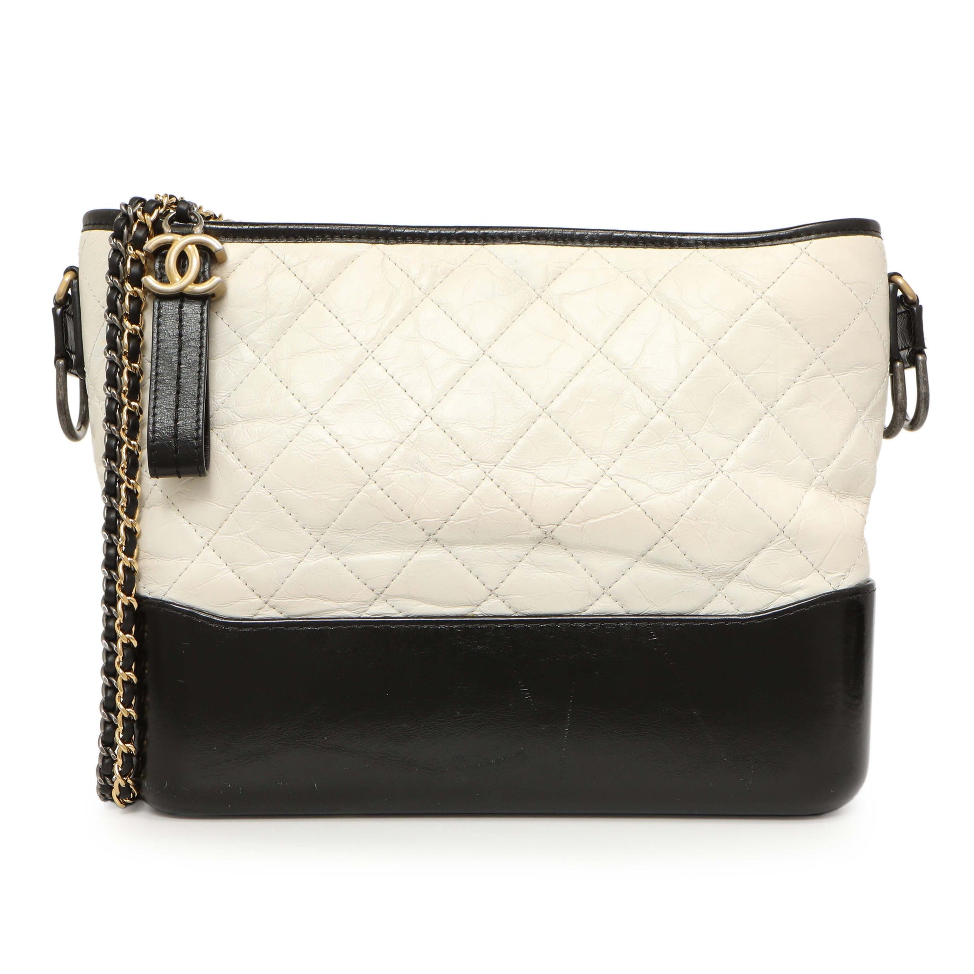 Exclusive Chanel White Black Aged Calfskin Medium Gabrielle Hobo — Side View