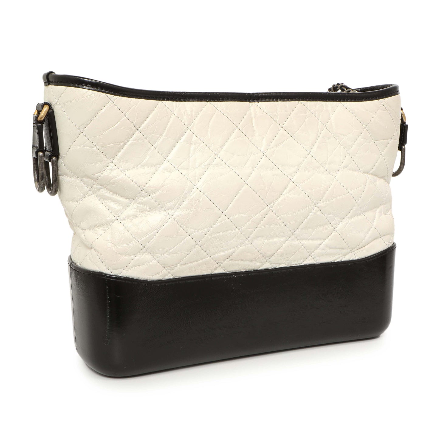 Exclusive Chanel White Black Aged Calfskin Medium Gabrielle Hobo — Back View