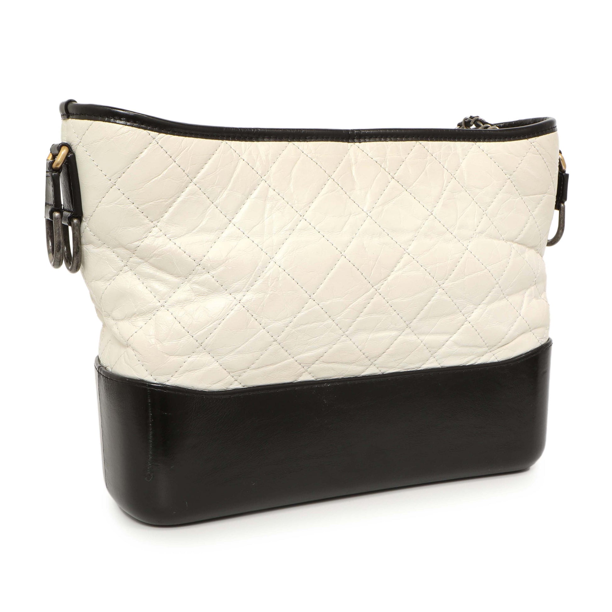 Exclusive Chanel White Black Aged Calfskin Medium Gabrielle Hobo — Back View