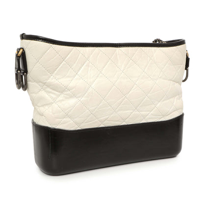 Exclusive Chanel White Black Aged Calfskin Medium Gabrielle Hobo — Back View