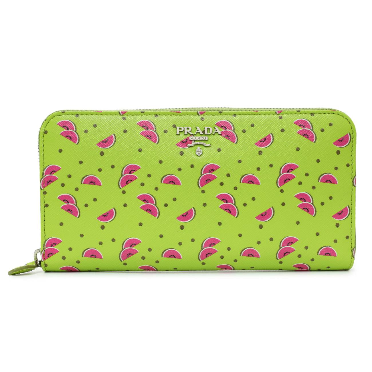 Exclusive Prada Watermelon Print Saffiano Zip Around Wallet — Front View