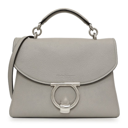 Exclusive Salvatore Ferragamo Grey Calfskin Small Margot Top Handle — Front View
