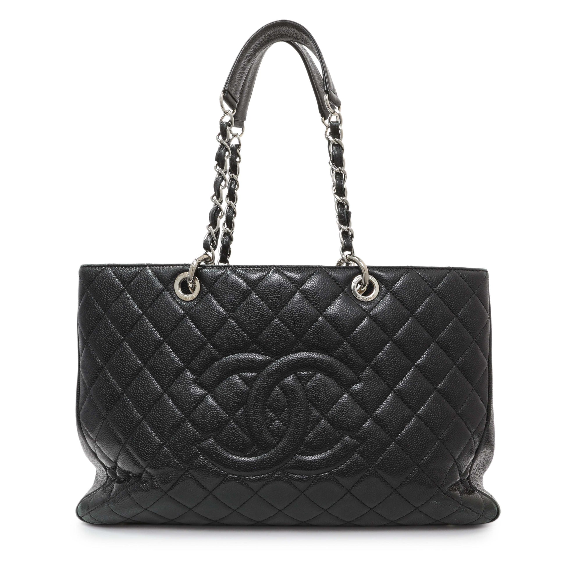 Exclusive Chanel Black Quilted Caviar XL Grand Shopping Tote GST — Front View