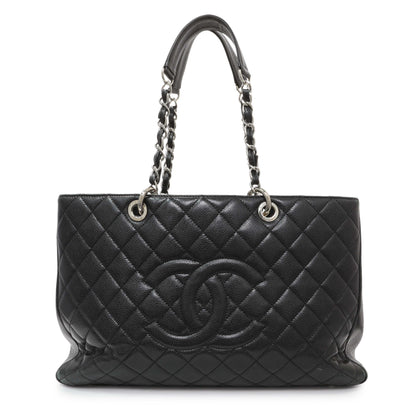Exclusive Chanel Black Quilted Caviar XL Grand Shopping Tote GST — Front View