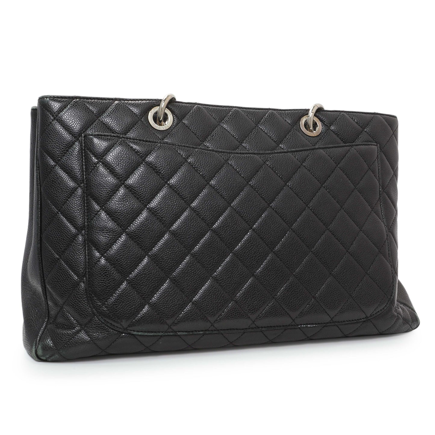 Exclusive Chanel Black Quilted Caviar XL Grand Shopping Tote GST — Side View