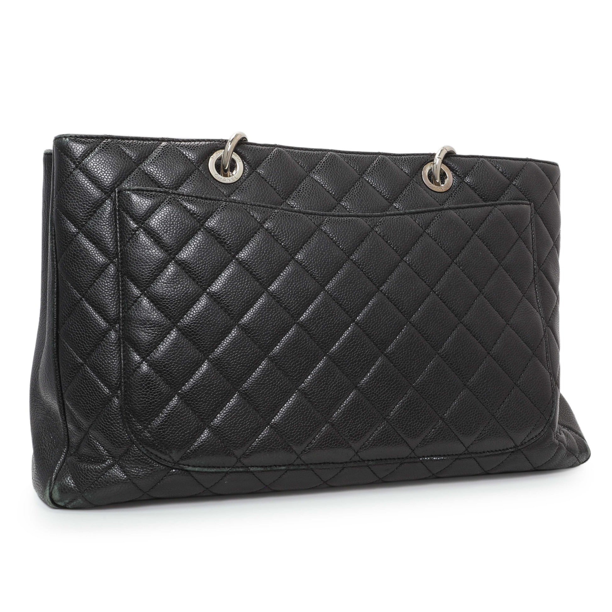 Exclusive Chanel Black Quilted Caviar XL Grand Shopping Tote GST — Side View