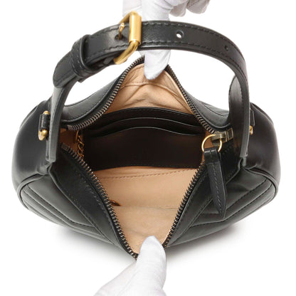 Exclusive Gucci Black Calfskin Matelasse Chevron Mini GG Marmont Half Moon Hobo — Top View