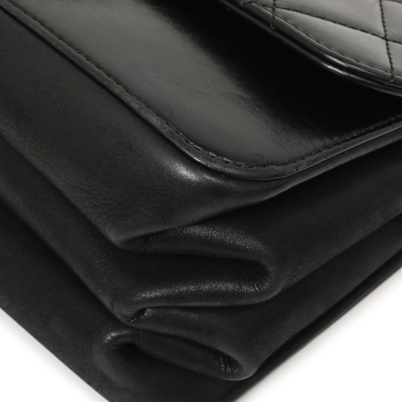 Exclusive Chanel Black Calfskin Quilted Small Straight Lined Flap — Detail View