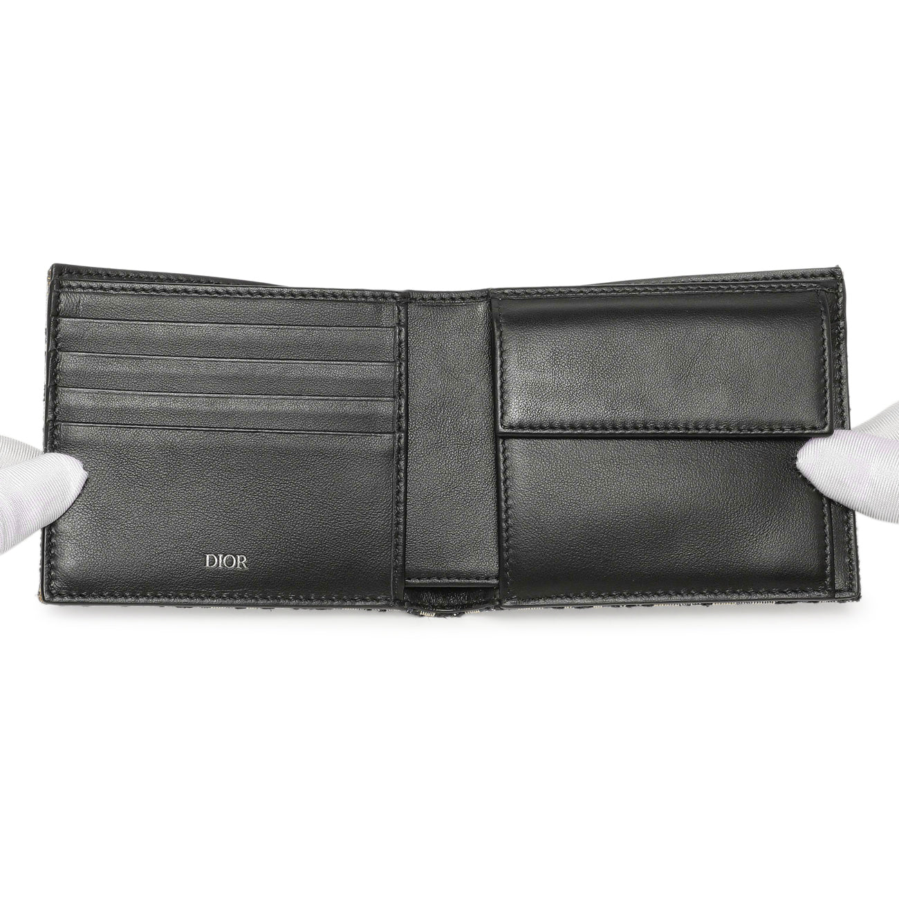 Exclusive Christian Dior Blue Oblique Bifold Wallet — Detail View