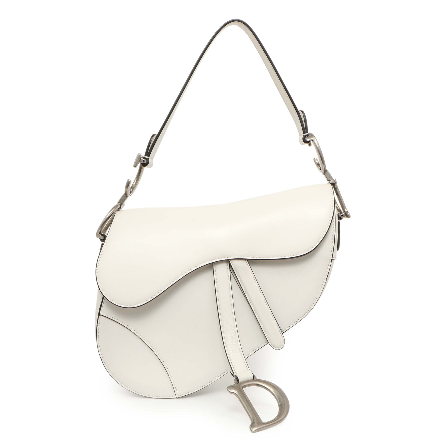 Exclusive Christian Dior White Calfskin Saddle Bag — Front View