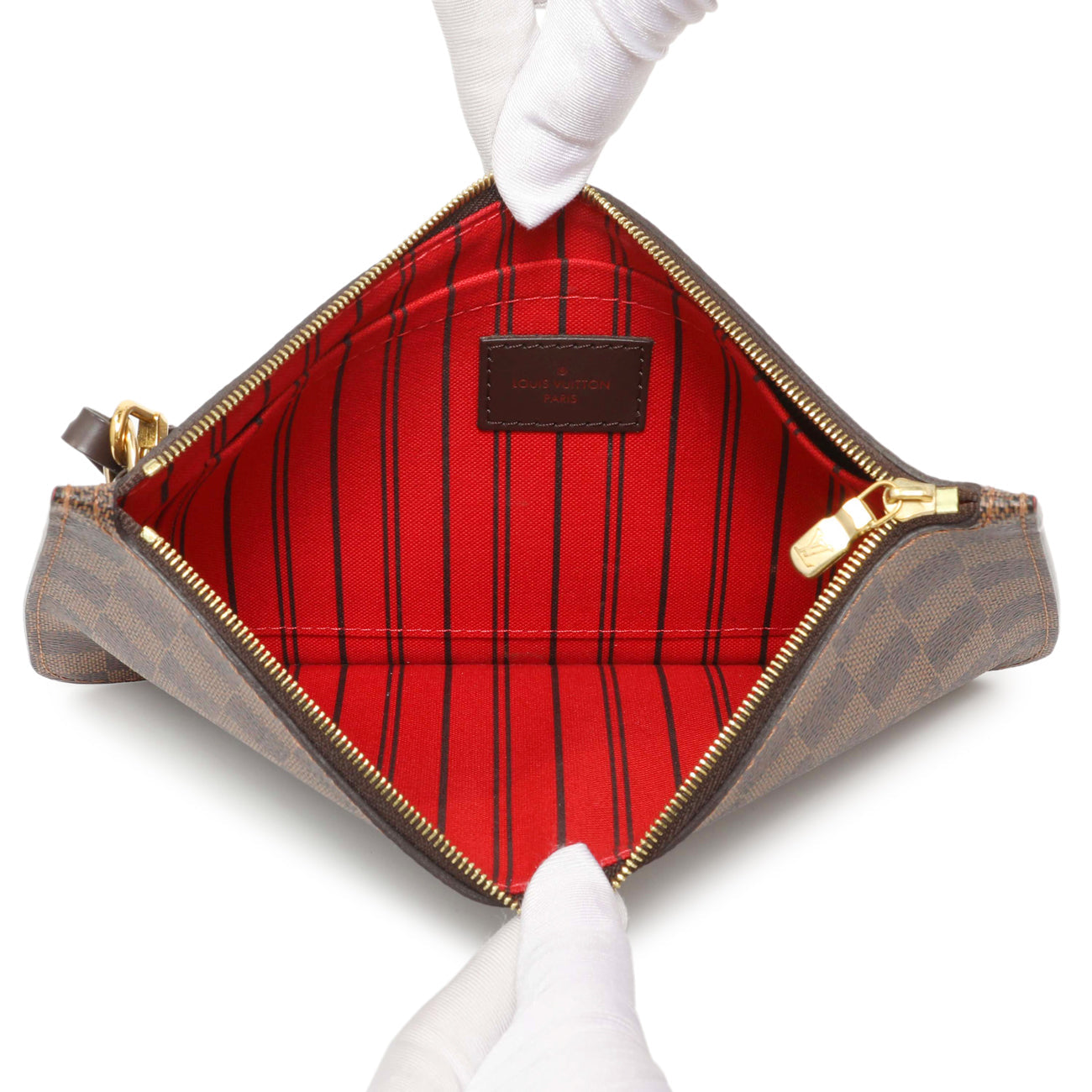 Exclusive Louis Vuitton Damier Ebene Neverfull Pochette MM GM — Top View