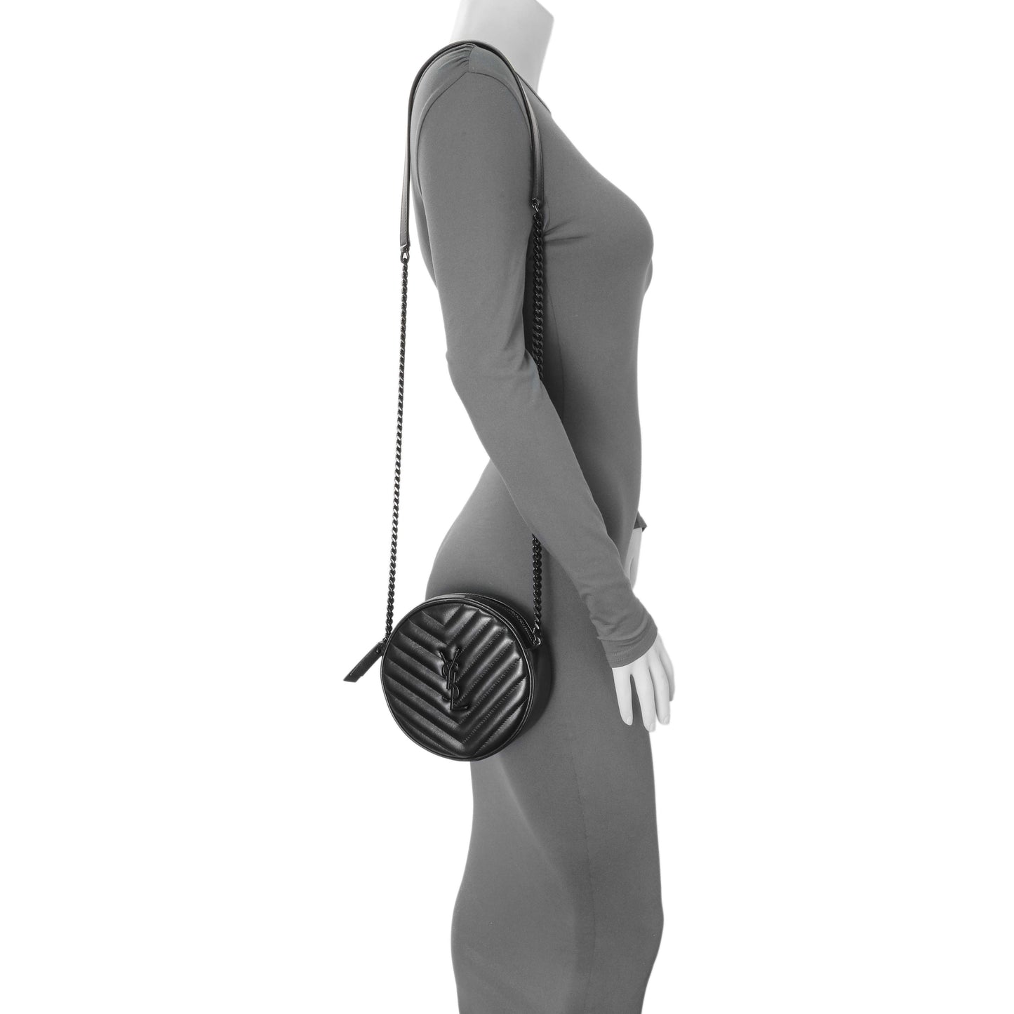 Exclusive Saint Laurent Black Calfskin Matelasse Chevron Round Vinyle Camera Bag — Alternate View 7