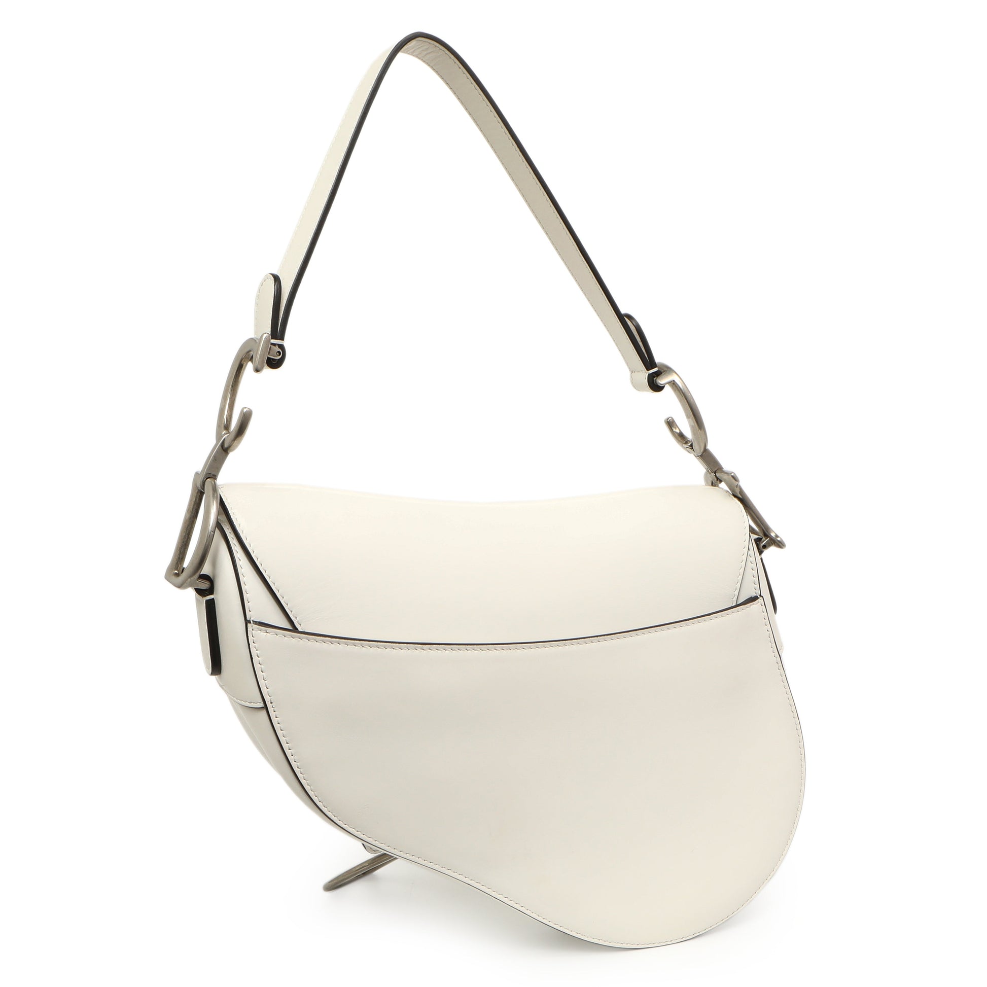 Exclusive Christian Dior White Calfskin Saddle Bag — Side View