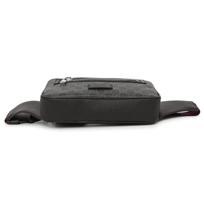 Exclusive Gucci Black Soft GG Supreme Monogram Web Belt Bag — Back View
