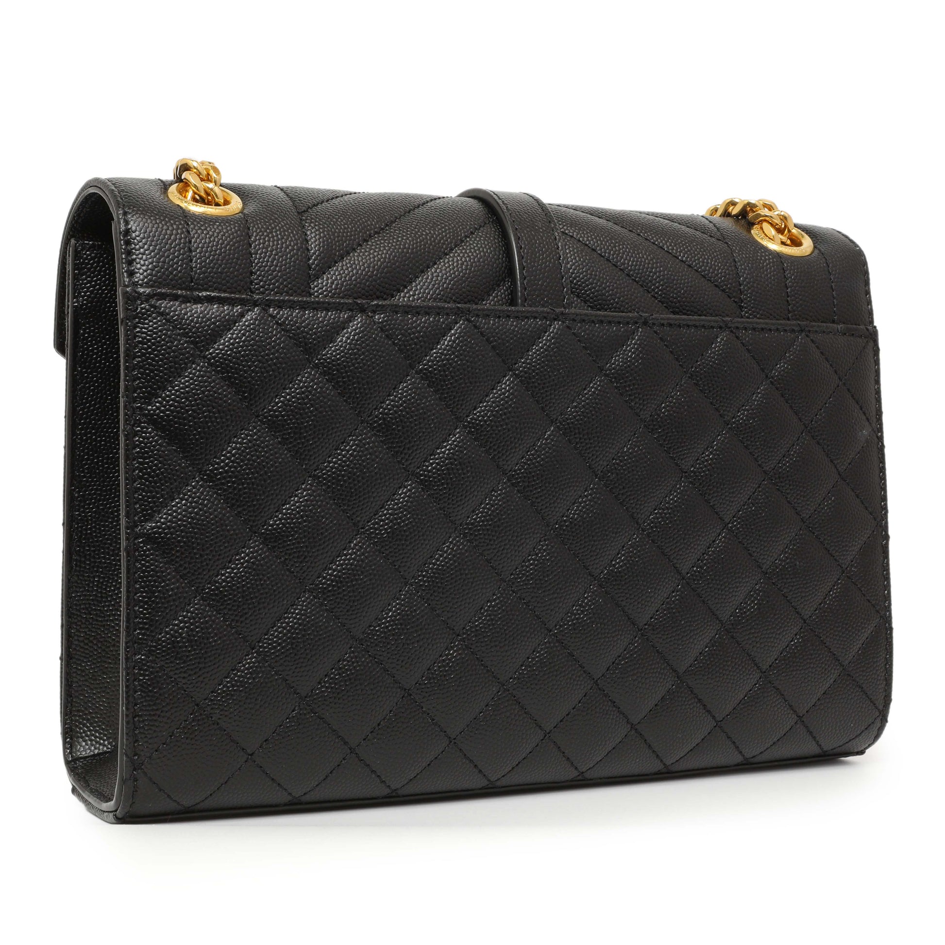 Exclusive Saint Laurent Black Grain De Poudre Matelasse Chevron Medium Triquilt Monogram Satchel — Side View