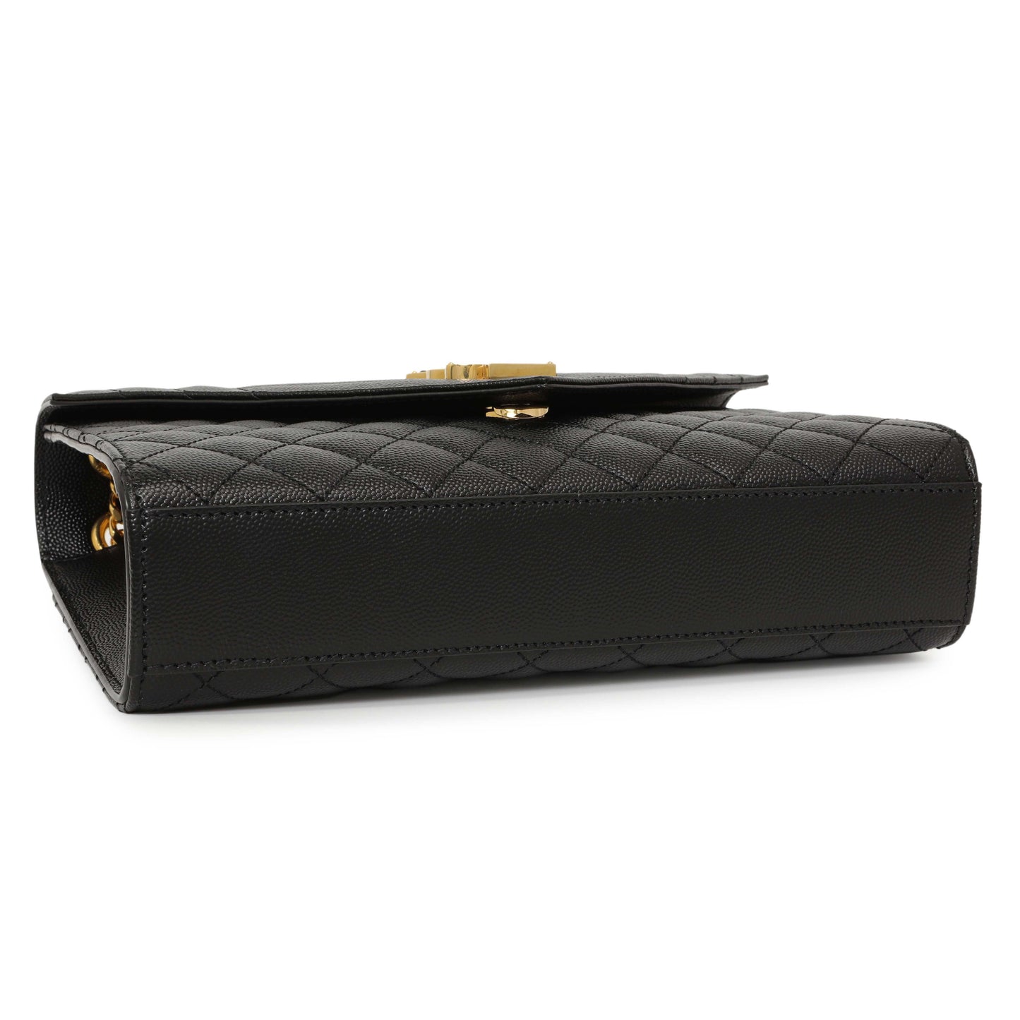 Exclusive Saint Laurent Black Grain De Poudre Matelasse Chevron Medium Triquilt Monogram Satchel — Back View