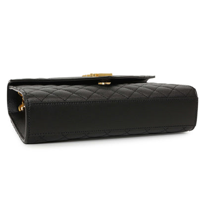 Exclusive Saint Laurent Black Grain De Poudre Matelasse Chevron Medium Triquilt Monogram Satchel — Back View