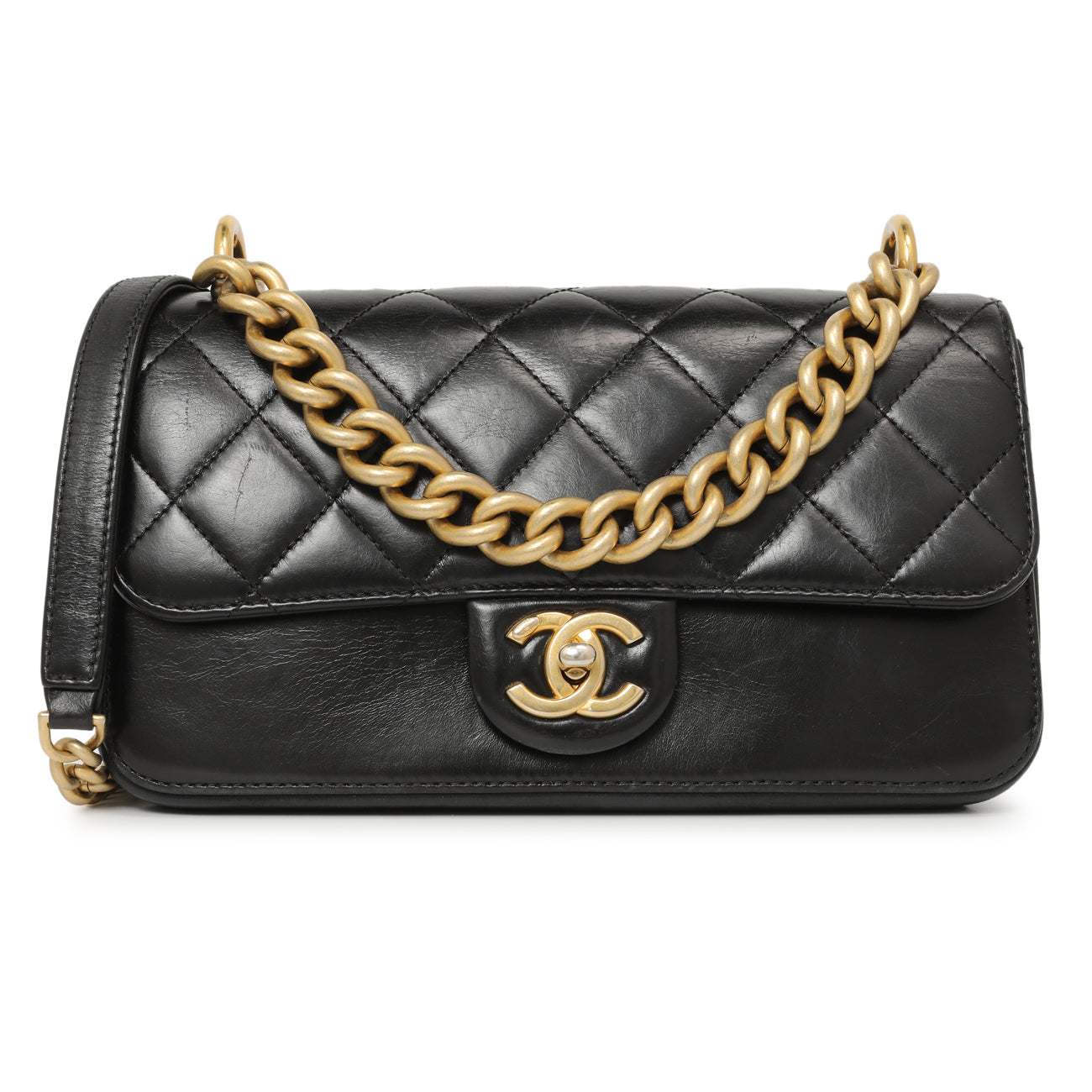 Exclusive Chanel Black Calfskin Quilted Small Straight Lined Flap — Front View