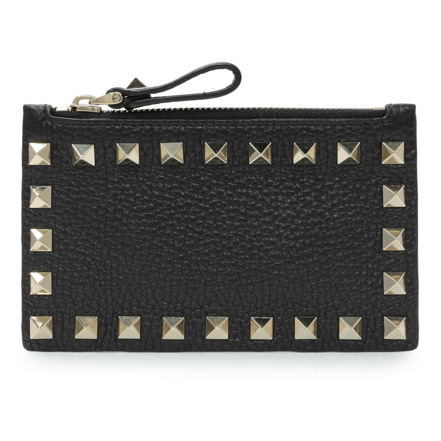 Exclusive Valentino Black Calfskin Rockstud Zipped Card Holder — Front View