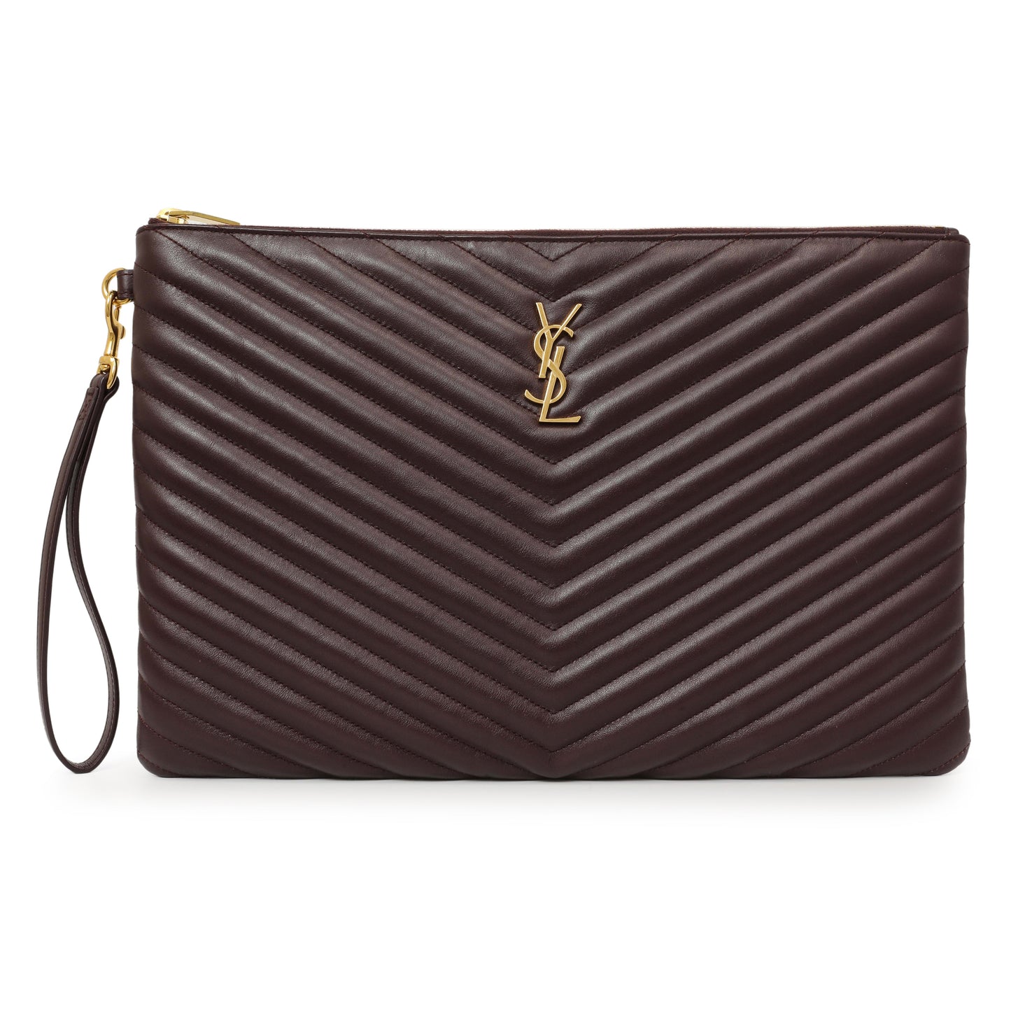 Exclusive Saint Laurent Burgundy Calfskin Matelasse Chevron Monogram Document Holder — Front View