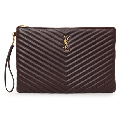 Exclusive Saint Laurent Burgundy Calfskin Matelasse Chevron Monogram Document Holder — Front View