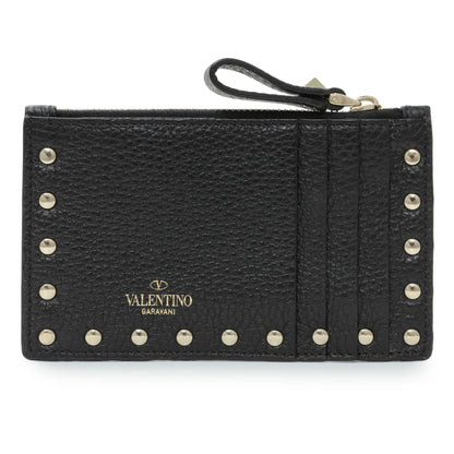 Exclusive Valentino Black Calfskin Rockstud Zipped Card Holder — Side View