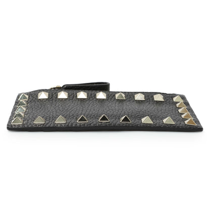Exclusive Valentino Black Calfskin Rockstud Zipped Card Holder — Back View