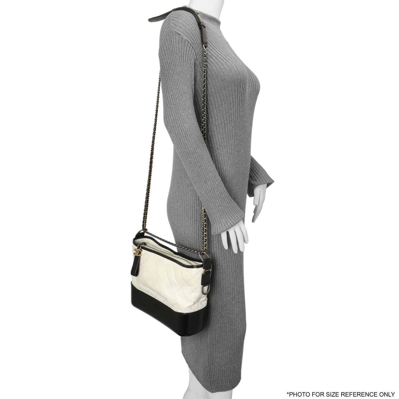 Exclusive Chanel White Black Aged Calfskin Medium Gabrielle Hobo — Alternate View 13