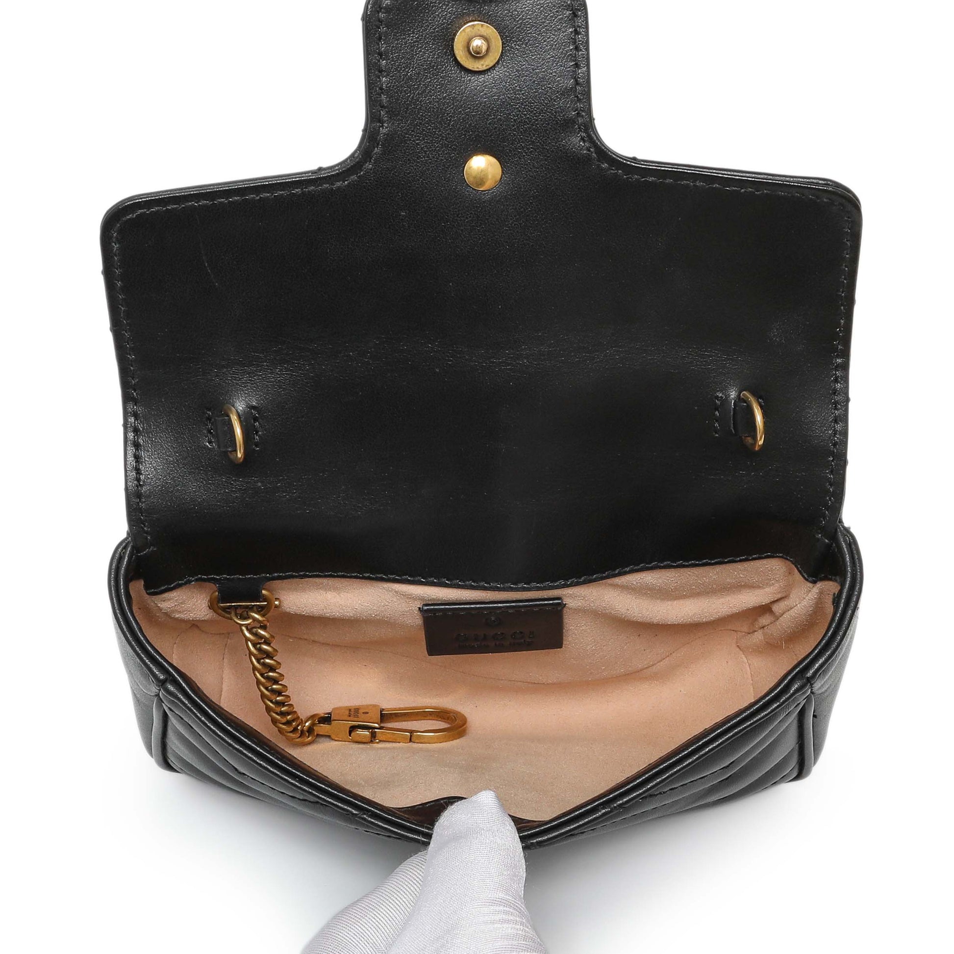 Exclusive Gucci Black Calfskin Matelasse Super Mini GG Marmont — Top View