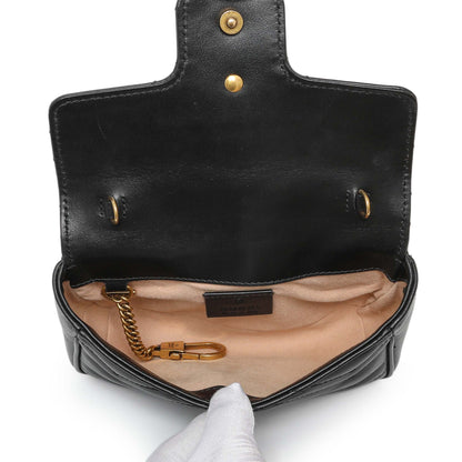 Exclusive Gucci Black Calfskin Matelasse Super Mini GG Marmont — Top View