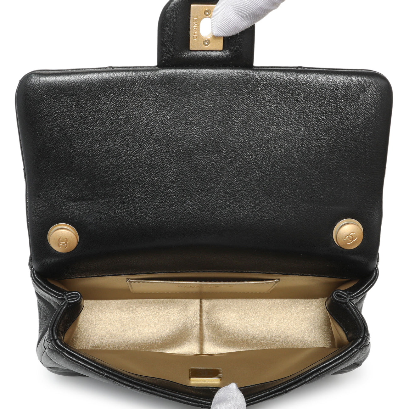 Exclusive Chanel Black Quilted Lambskin Pearl Small Flap — Top View