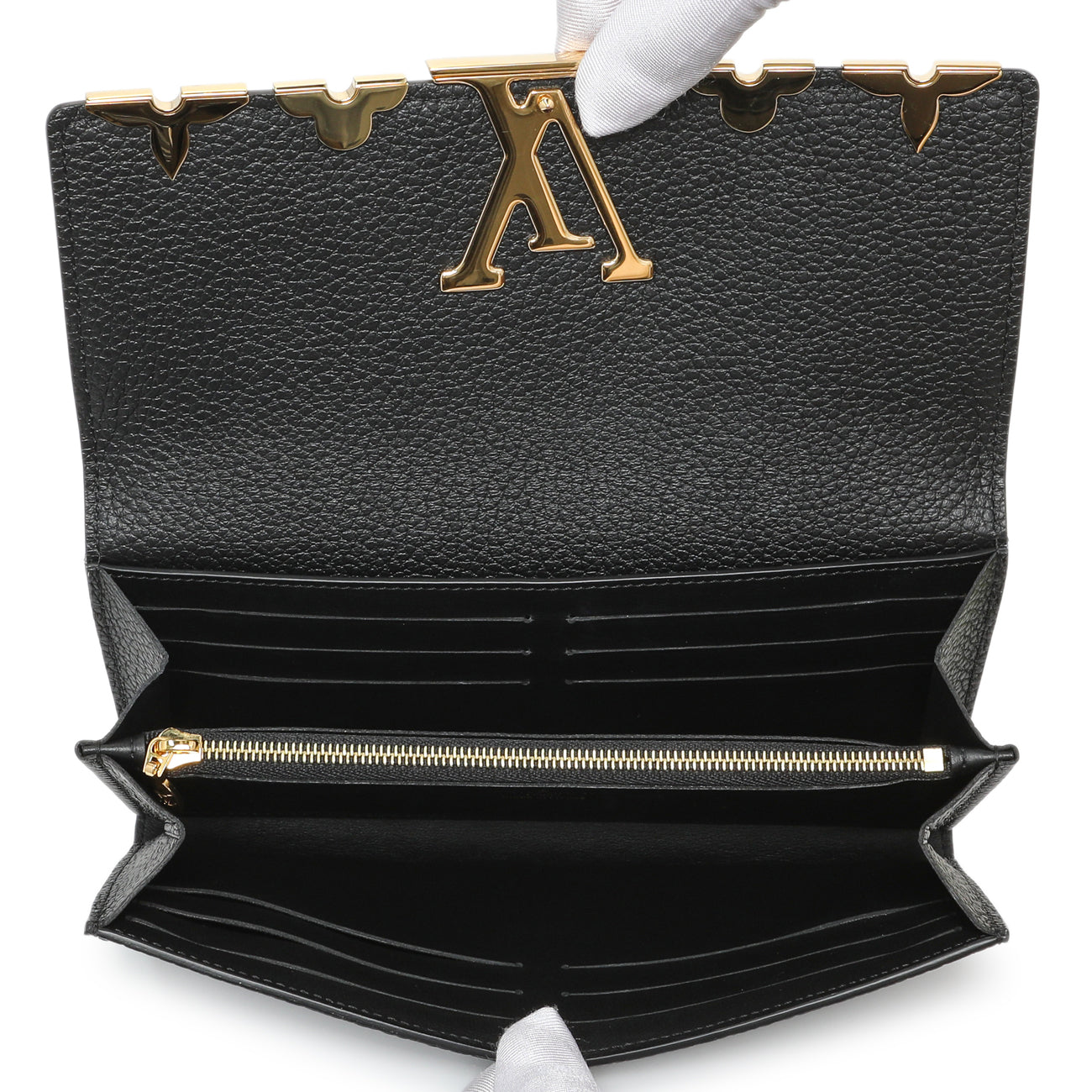 Exclusive Louis Vuitton Black Taurillon Leather Flower Studded Capucines Wallet — Top View