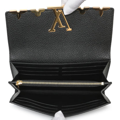 Exclusive Louis Vuitton Black Taurillon Leather Flower Studded Capucines Wallet — Top View