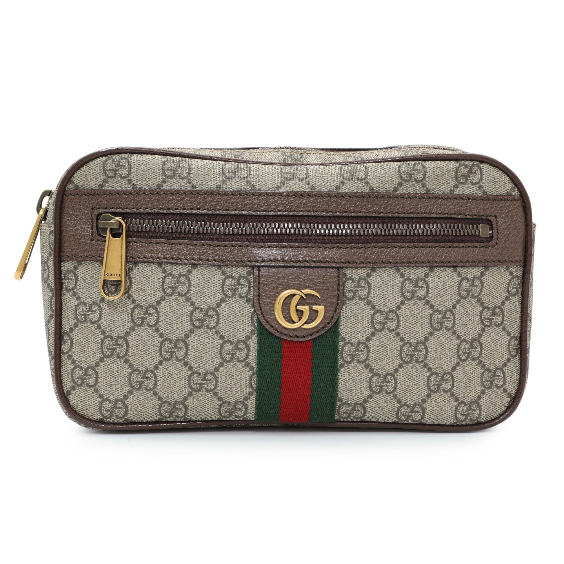 Exclusive Gucci Brown Soft GG Supreme Monogram Medium Ophidia Belt Bag — Front View