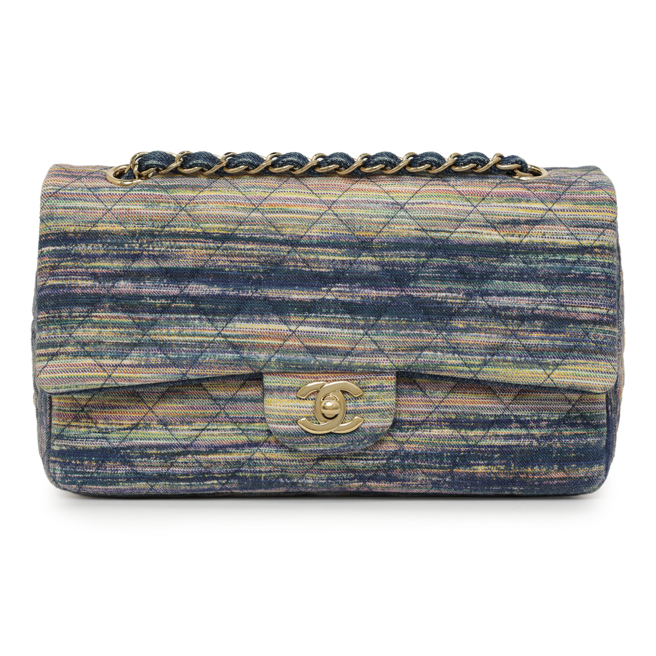 Exclusive Chanel Quilted Denim Medium Classic Double Flap — Front View