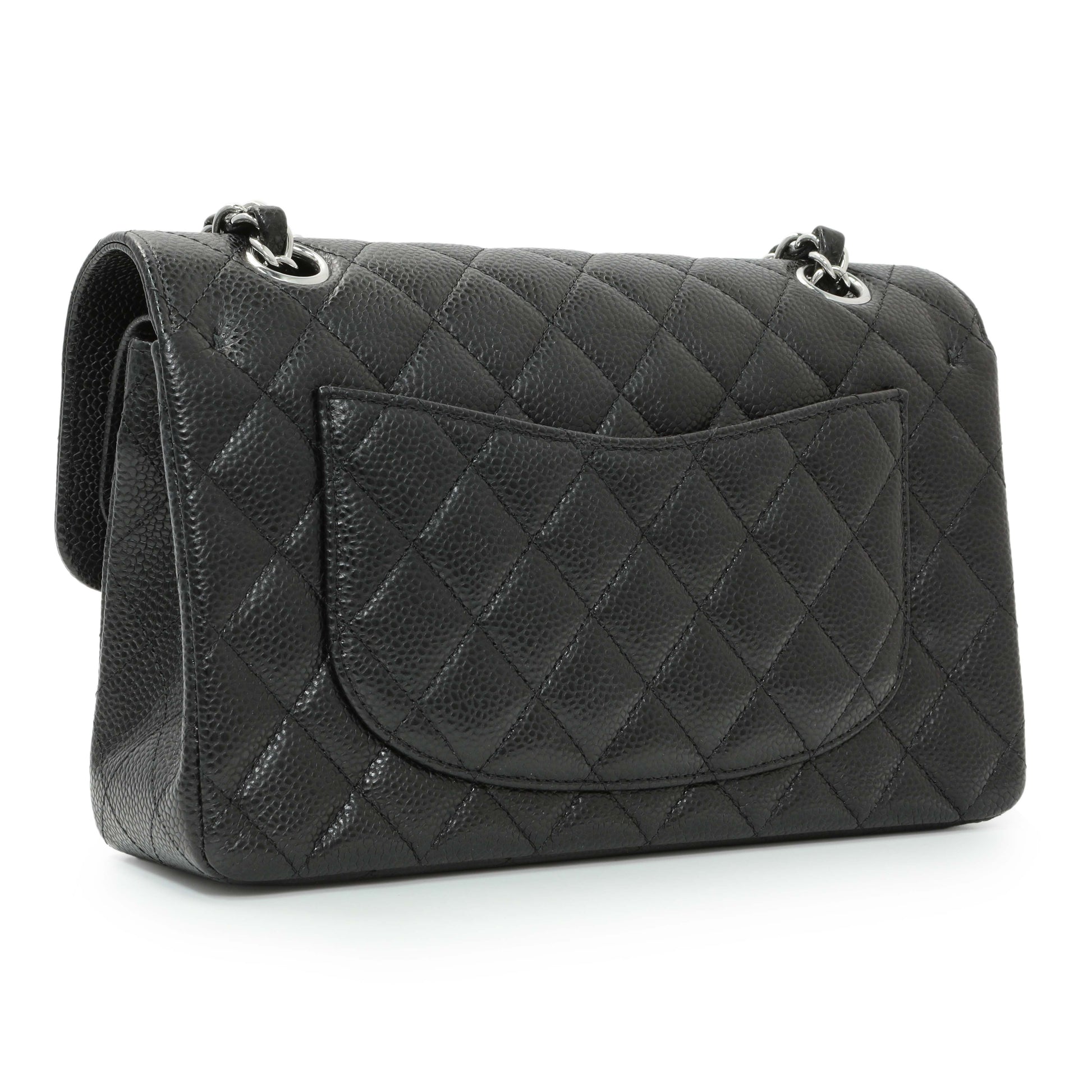 Exclusive Chanel Black Quilted Caviar Small Classic Double Flap — Side View