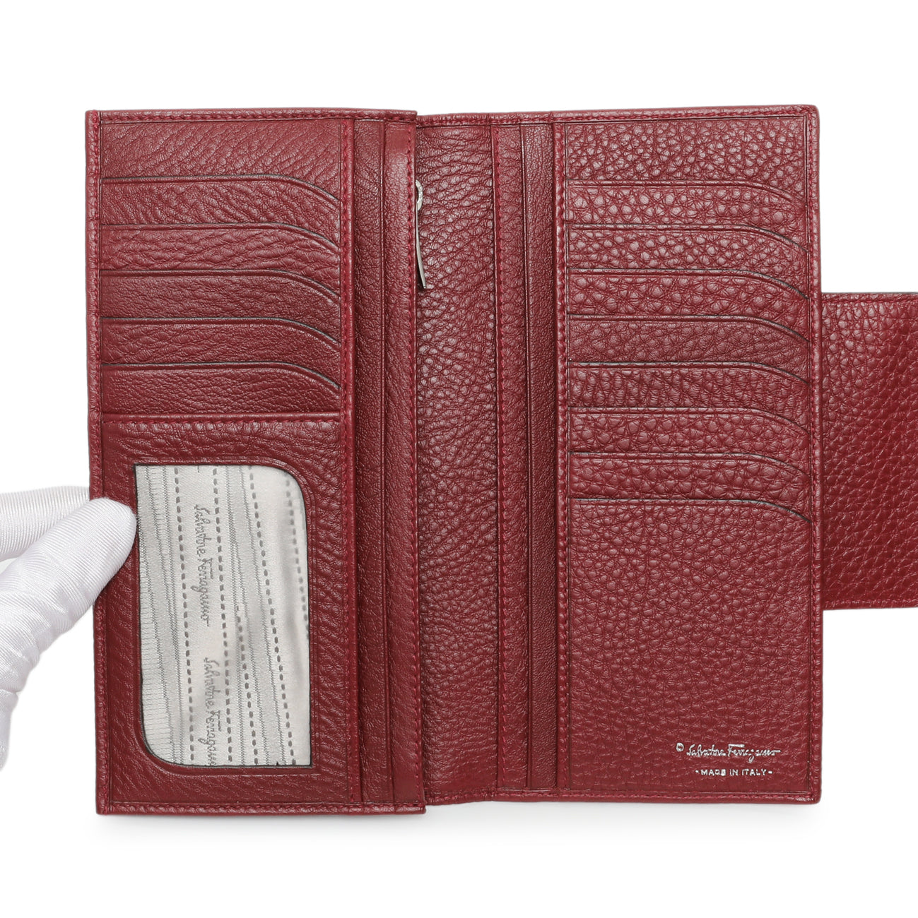 Exclusive Salvatore Ferragamo Burgundy Calfskin Gancini Flap Wallet — Top View