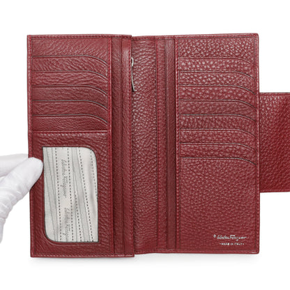 Exclusive Salvatore Ferragamo Burgundy Calfskin Gancini Flap Wallet — Top View