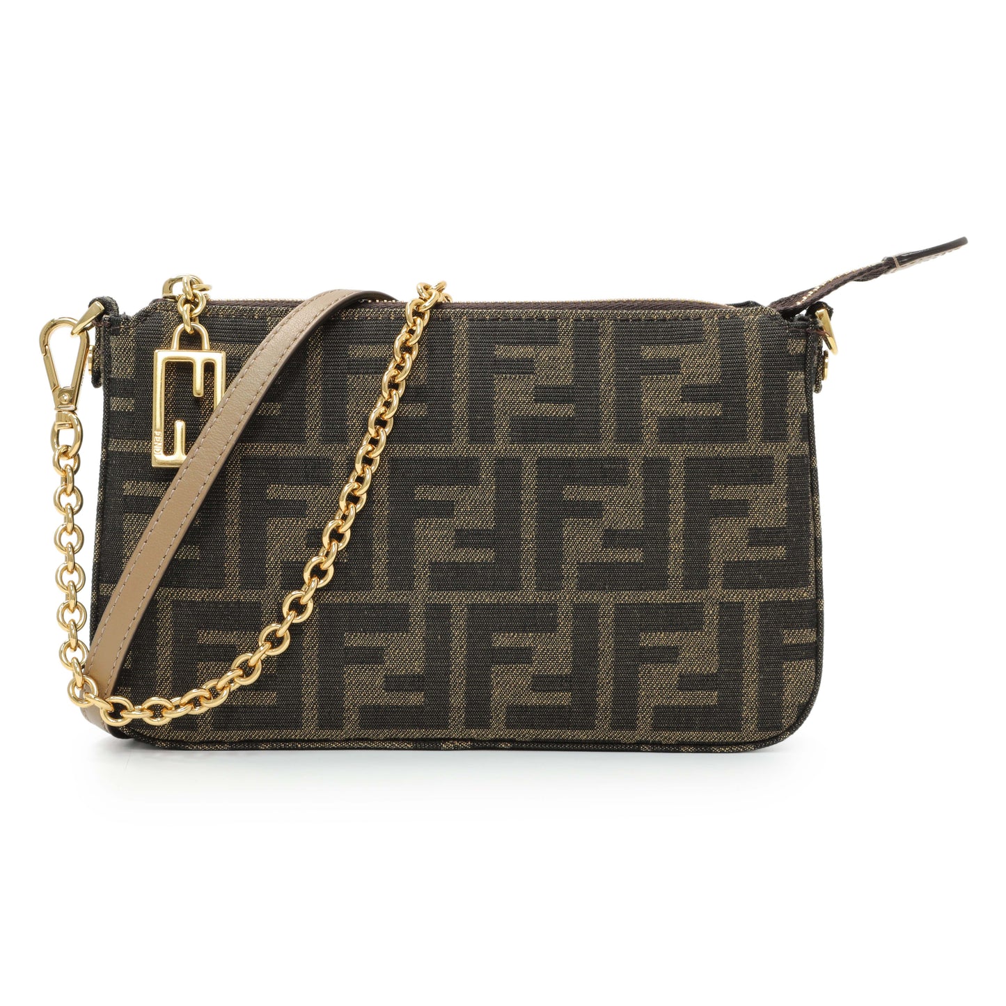 Exclusive Fendi Fabric Jacquard Vitello Grace FF 1974 Baguette Pouch — Front View