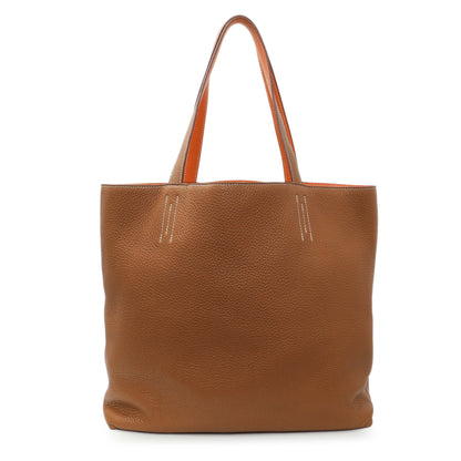 Exclusive Hermes Brown/Orange Taurillon Clemence Double Sens 45 Reversible Tote — Front View