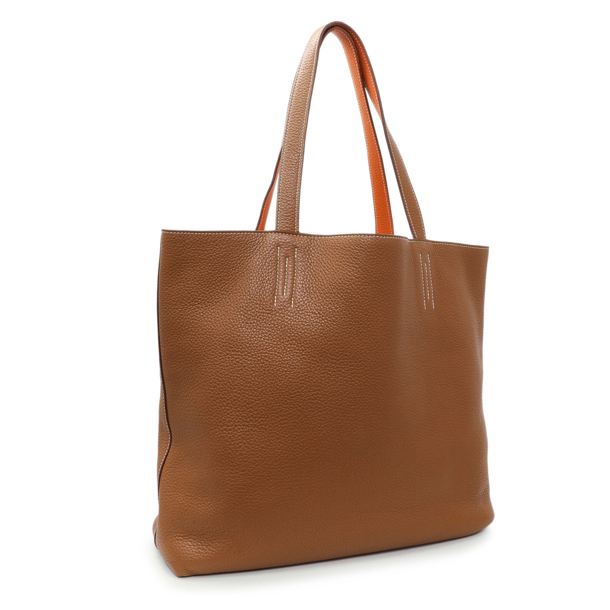 Exclusive Hermes Brown/Orange Taurillon Clemence Double Sens 45 Reversible Tote — Side View