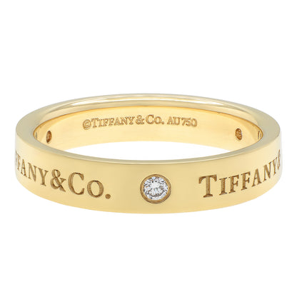 Exclusive Tiffany & Co 18K Yellow Gold Diamond 4mm T&Co Band Ring — Front View