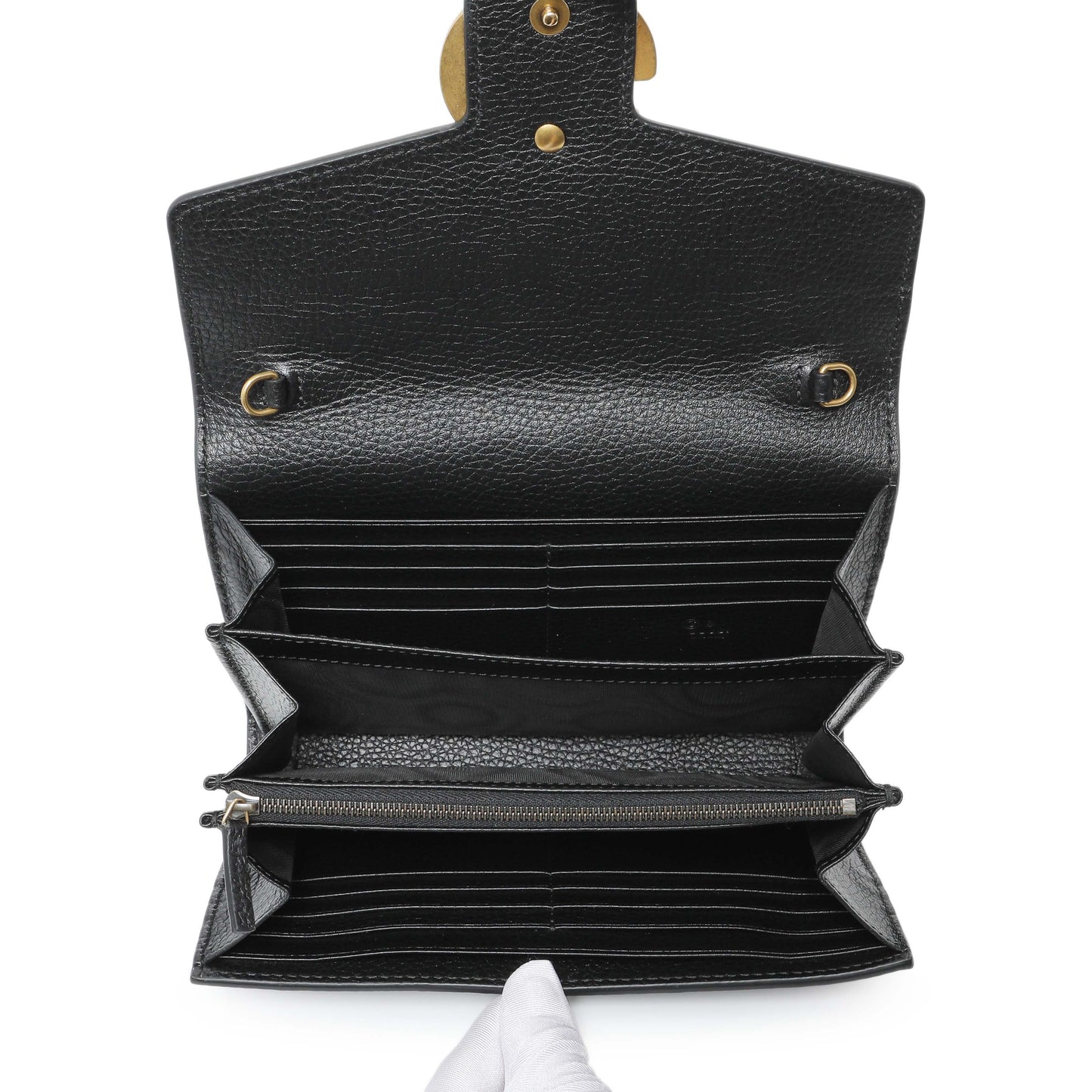 Exclusive Gucci Black Calfskin GG Marmont Chain Wallet — Top View