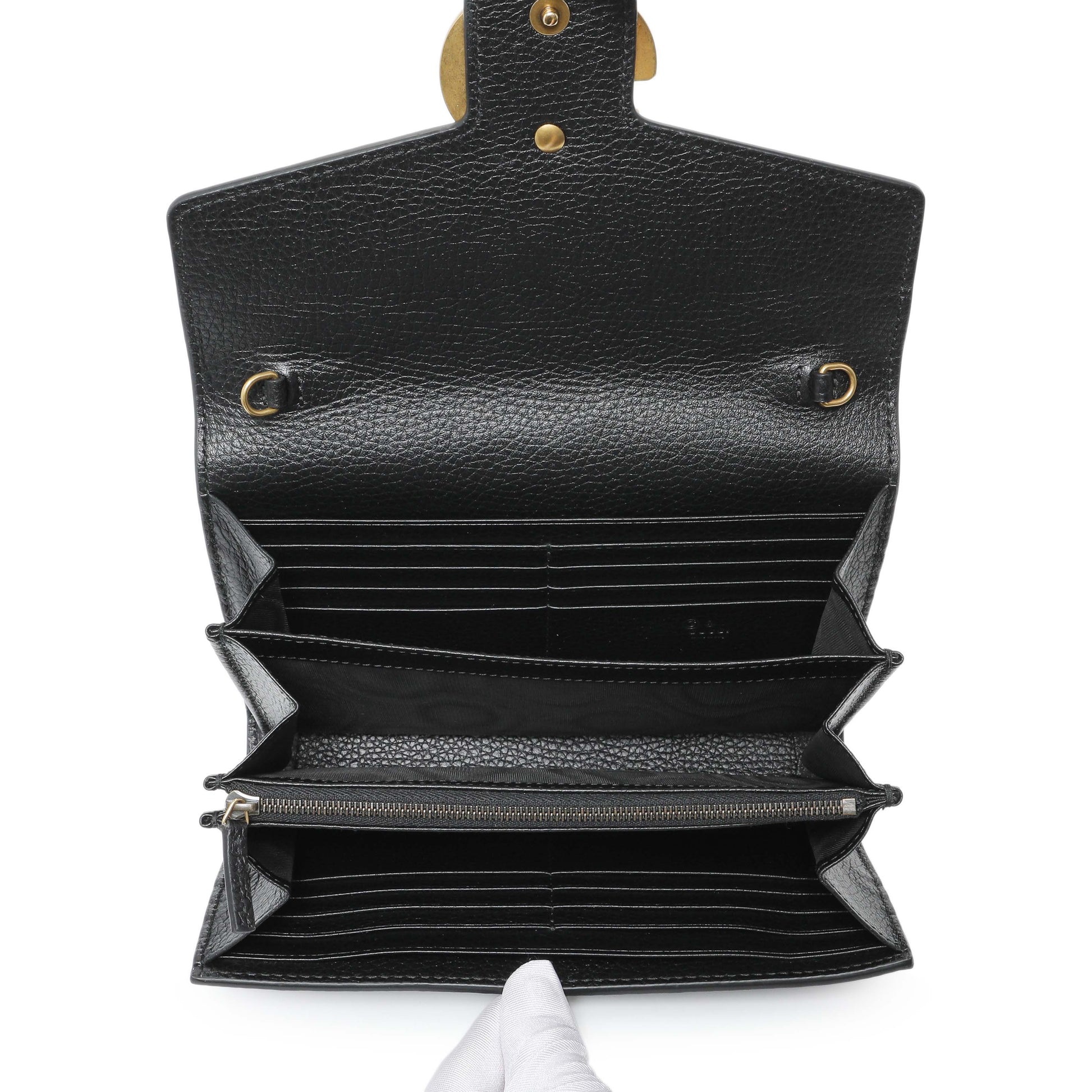 Exclusive Gucci Black Calfskin GG Marmont Chain Wallet — Top View
