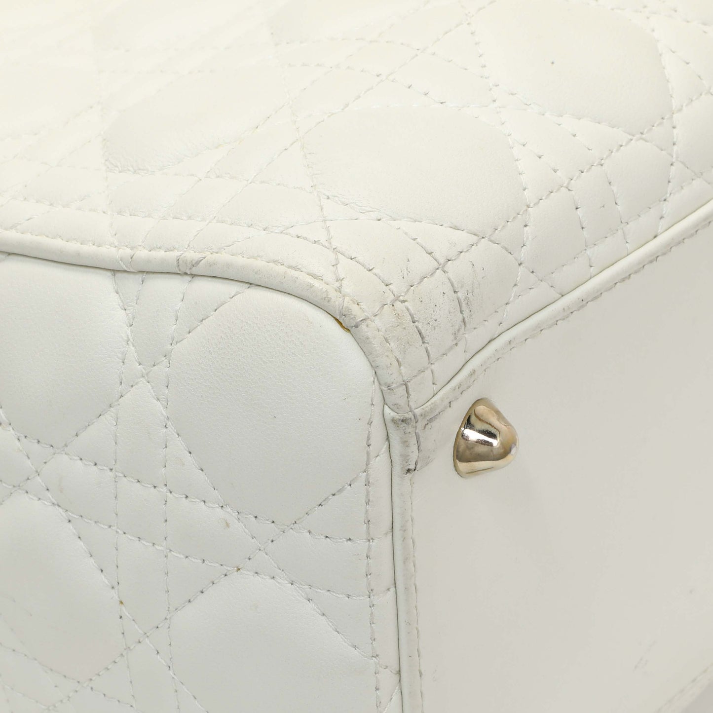 Exclusive Christian Dior White Lambskin Cannage Large Lady Dior — Top View