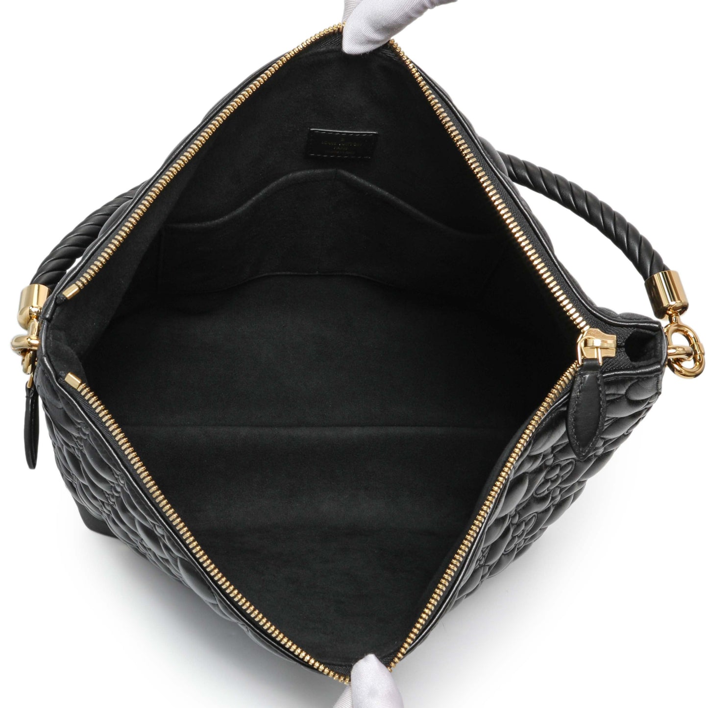 Exclusive Louis Vuitton Black Lambskin Quilted Flowers Triangle Softy — Top View