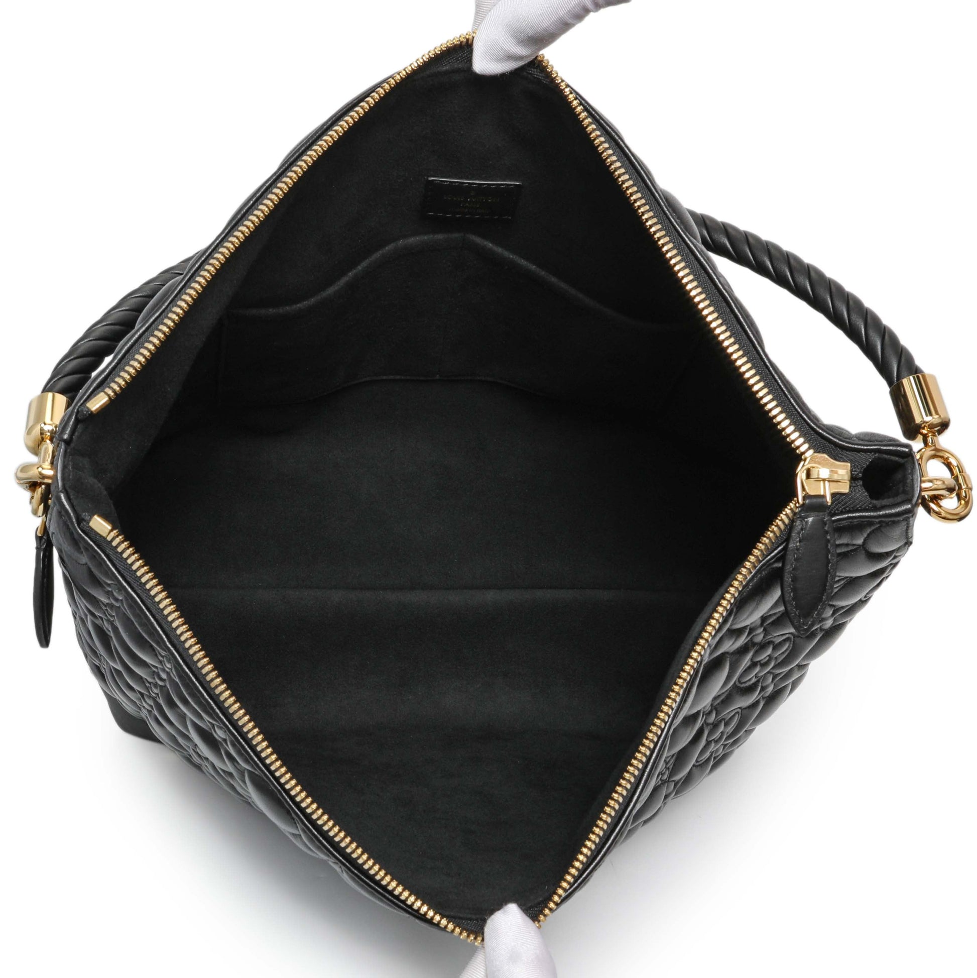 Exclusive Louis Vuitton Black Lambskin Quilted Flowers Triangle Softy — Top View
